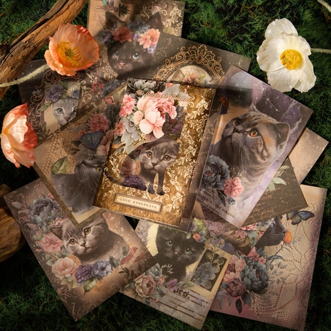 Vintage Garden Cat Ελαφρύ Υλικό Χαρτί Retro Floral Scrapbooking Αυτοκόλλητα για DIY Journal Planner Διακόσμηση Τέχνη