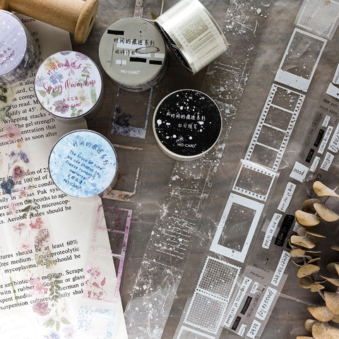 Vintage PET Decorative Tape Traces Of Time Series Botanical Floral Film Frame Script For Scrapbooking Journaling DIY Arts Crafts