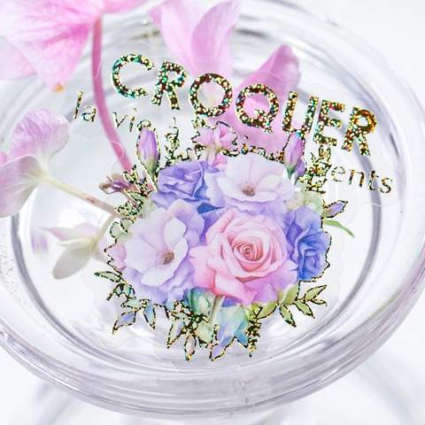 Adesivi Vintage in PET Fiori e Scrittura Stampa a Freddo in Oro Decalcomanie Decorative Floreali per Scrapbooking DIY