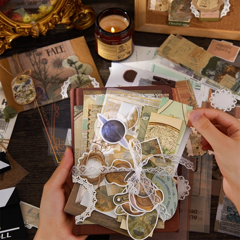 Vintage Scrapbooking Materialpaket Retro Botanisch Schmetterling Aufkleber Astronomie Dekorpapier Für DIY Basteln Journaling