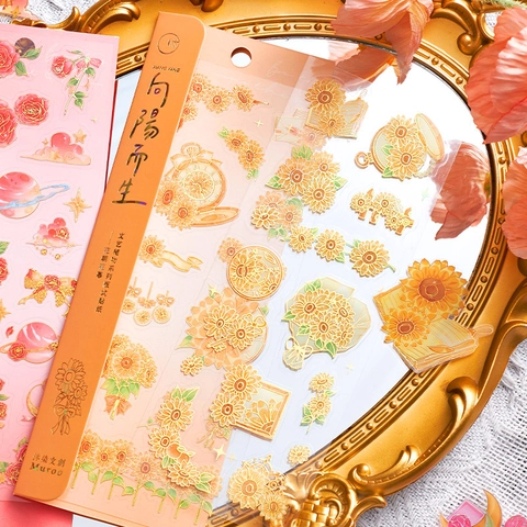 Vintage Retro Blumen PET Aufkleber Set Für Scrapbooking Journaling Heißprägen Rose Tulpe Sonnenblume Hydrangea DIY Dekoration Material