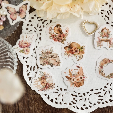 46 Stück Vintage Floral Selbstklebende Aufkleber Aquarell Illustration Blume Schmetterling Dekorative Abziehbilder Für Scrapbooking Journal DIY