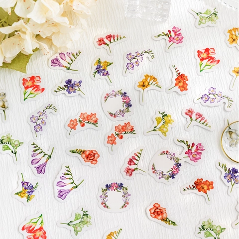 Watercolor Floral Stickers Freesia Flower Decoration For Scrapbooking Journaling DIY Arts Crafts Stationery Nordic Style