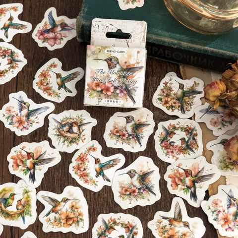 Adesivi a Scatola Vintage ad Acquerello con Colibrì e Fiori Carta Lucida Decalcomanie Decorative di Uccelli e Natura per Scrapbooking Diario Fai da Te