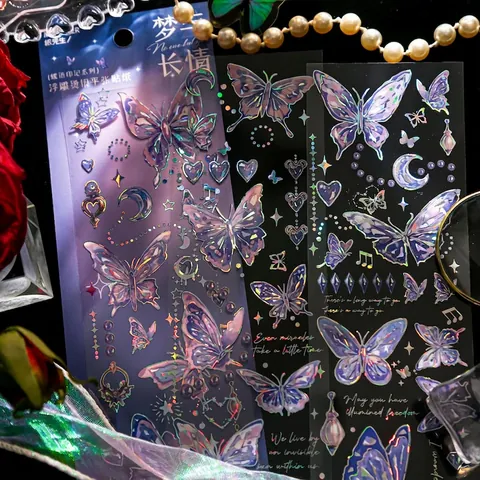 Vintage Schmetterling Relief Goldfolie PVC Aufkleber Für Scrapbooking DIY Journaling Dekoration Ästhetische Schmetterling Muster Aufkleber