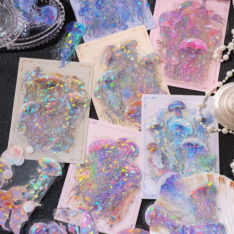 Adesivi per Meduse in PET Olografici Argento Laser Lucentezza di Conchiglia Adesivi per Cancelleria Scrapbooking Fai-da-te per Decorazione di Agende Estetiche