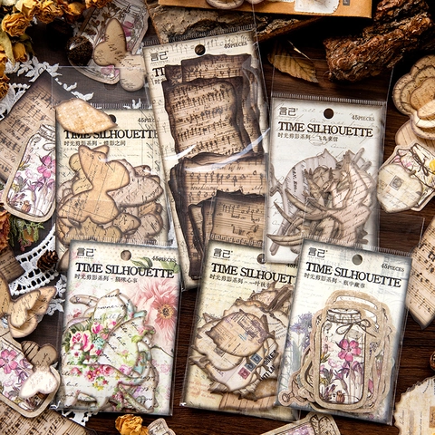 Vintage White Kraft Paper Scrapbooking Material Stickers Time Silhouette Series DIY Journal Aesthetic Stationery Decorative Stickers