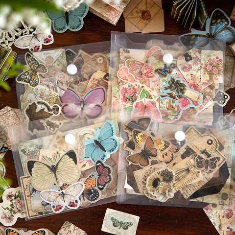 Vintage Mariposa Floral DIY Mini Scrapbook Paquete Material Papel Calcomanías para Diario Artesanía Papelería Deco Pegatinas