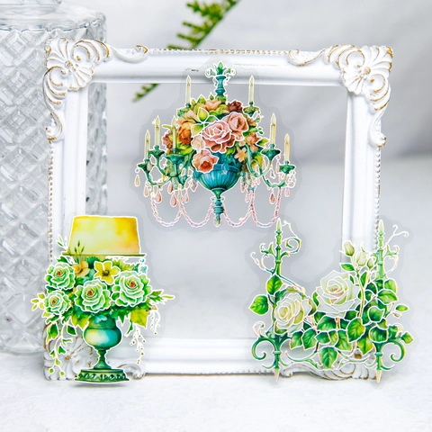 Adesivi PET Piante Verdi Vintage Con Stampaggio Argento 3D Adesivi Decorativi Floreali Per Scrapbooking Fai Da Te Arte