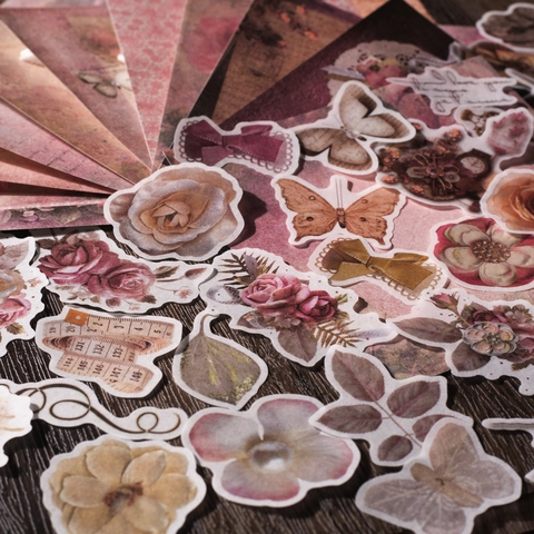 Vintage Scrapbooking Material Pack DIY Journaling Paper Stickers Retro Floral Butterfly Lace Decoration For Junk Journal Crafting