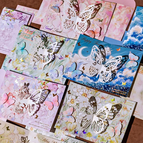 Lot de Cartes de Vœux Papillon Creux 3D Avec Enveloppes Autocollants Fleur Découpée au Laser Estampage Or Cartes de Bénédiction