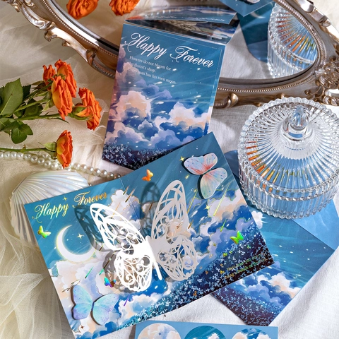 Lot de Cartes de Vœux Papillon Creux 3D Avec Enveloppes Autocollants Fleur Découpée au Laser Estampage Or Cartes de Bénédiction