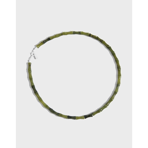 Collana a Nudo di Bambù in Giada Verde e Argento Sterling 925 Minimalista Girocollo Nuovo Stile Cinese Gioielli Donna