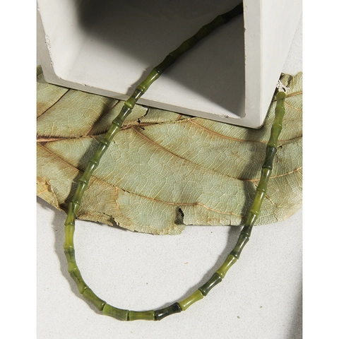 Collana a Nudo di Bambù in Giada Verde e Argento Sterling 925 Minimalista Girocollo Nuovo Stile Cinese Gioielli Donna
