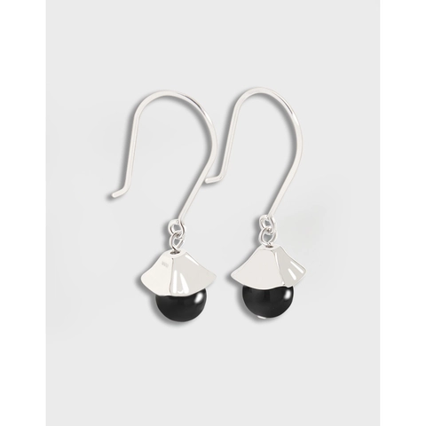 S925 Sterling Silver Black Agate Drop Earrings Minimalist Geometric Flower Cap Hook Earrings Elegant Jewelry For Women