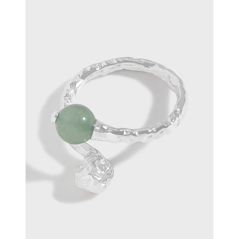 925 Sterling Silver Aventurine Open Ring For Women Minimalist Irregular Hammered Texture Adjustable Niche Design Fashion Jewelry Gift