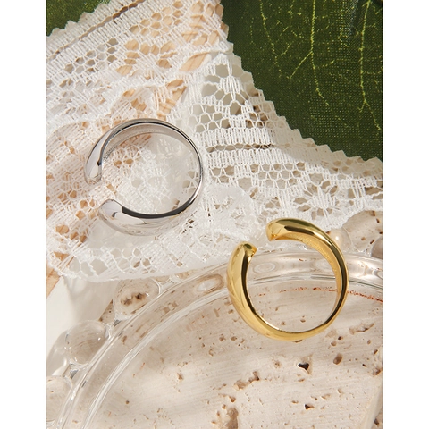 Anillo Abierto Ajustable de Plata de Ley 925 Minimalista Brazalete de Oreja Mujer Diseño Geométrico Pulido Joyería de Moda