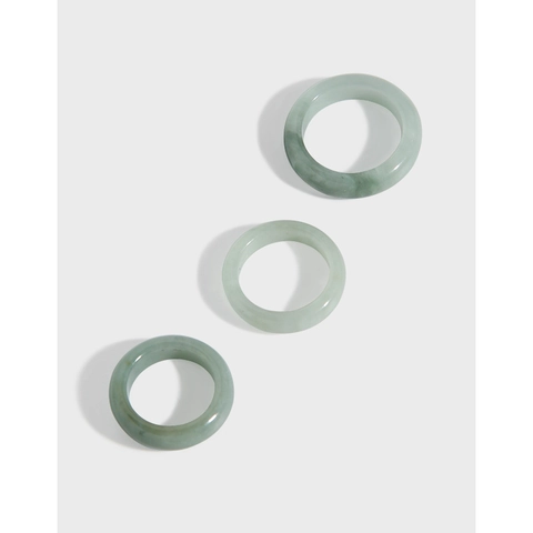 Anello in Giadeite Naturale Nuovo Stile Cinese Minimalista Geometrico Rotondo Fascia Semplice Anello Verde per Uomo Donna