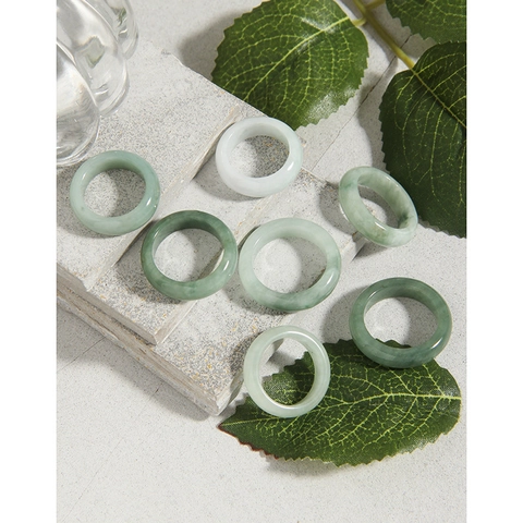 Anello in Giadeite Naturale Nuovo Stile Cinese Minimalista Geometrico Rotondo Fascia Semplice Anello Verde per Uomo Donna