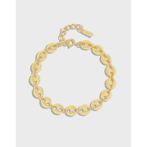 925 Sterling Silver Pig Nose Coffee Bean Link Chain Bracelet For Women Minimalist Geometric Adjustable Jewelry Gift