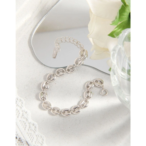 925 Sterling Silver Pig Nose Coffee Bean Link Chain Bracelet For Women Minimalist Geometric Adjustable Jewelry Gift