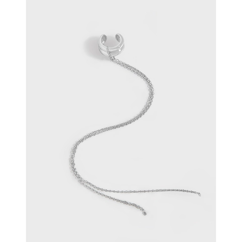 Boucles d'Oreilles Ear Cuff en Argent Sterling 925 avec Longue Chaîne à Gland pour Femme Bijoux Géométriques Minimalistes sans Perçage