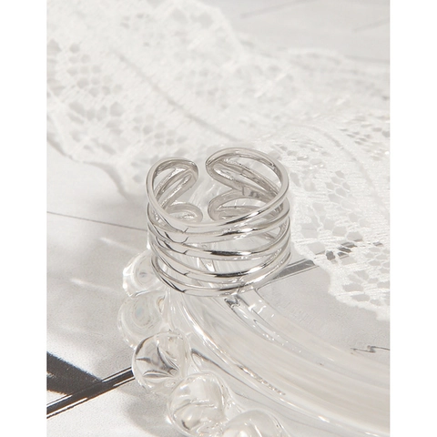 Anello Aperto Multistrato in Argento Sterling 925 Minimalista per Donna Anello a Dito Geometrico Traforato Regolabile Gioielleria