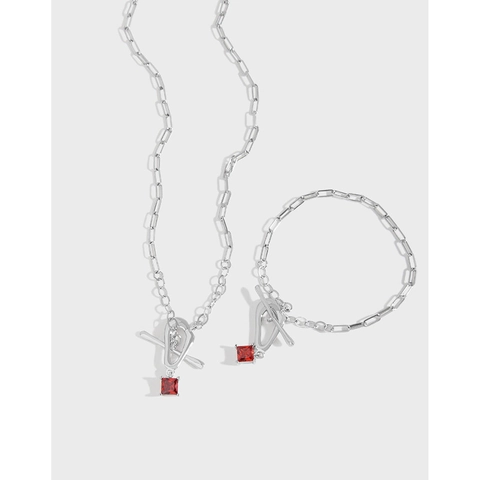 Collar Pulsera de Plata de Ley S925 Con Colgante de Circonia Cuadrada Para Mujer Minimalista Hebilla OT Joyería