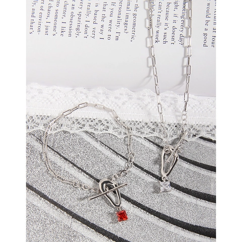 Collar Pulsera de Plata de Ley S925 Con Colgante de Circonia Cuadrada Para Mujer Minimalista Hebilla OT Joyería
