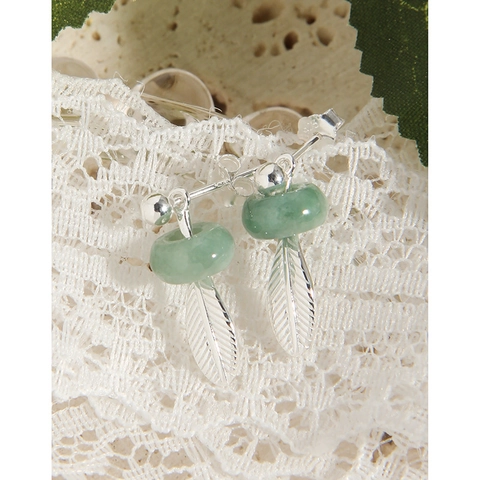 Orecchini a Bottone a Foglia in Argento Sterling 925 per Donna Minimalista Coreano Lusso Leggero Giada Verde Geometrica Gioielli Moda