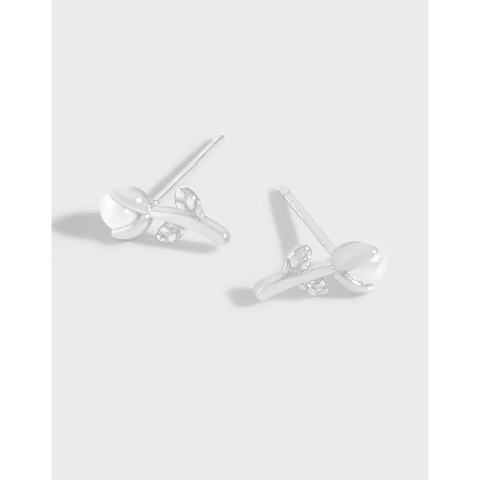 Orecchini a Bottone in Argento Sterling 925 Con Perle e Tulipani per Donna Design Minimalista Coreano Perle Artificiali Gioielli