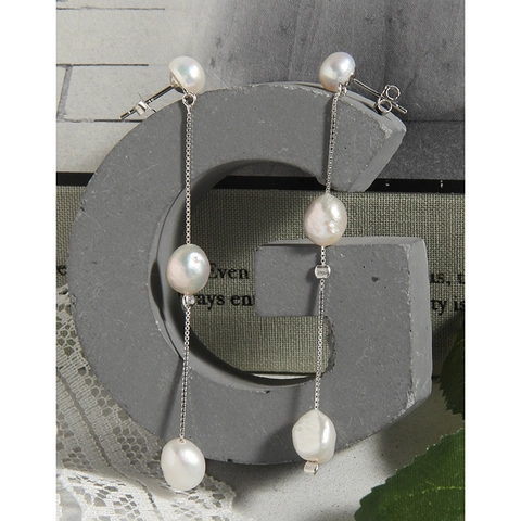 925 Sterling Silver Natural Pearl Drop Earrings For Women Elegant Chain Raindrop Earrings White Gold Plated Minimalist Ins Style Jewelry Gift