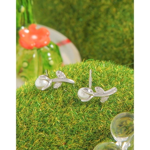 Orecchini a Bottone in Argento Sterling 925 Con Perle e Tulipani per Donna Design Minimalista Coreano Perle Artificiali Gioielli