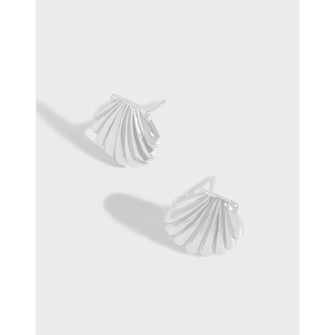 Orecchini a Bottone a Conchiglia in Argento Sterling S925 per Donna Korean Ins Minimalista Geometrico Orecchini a Forma di Ventaglio