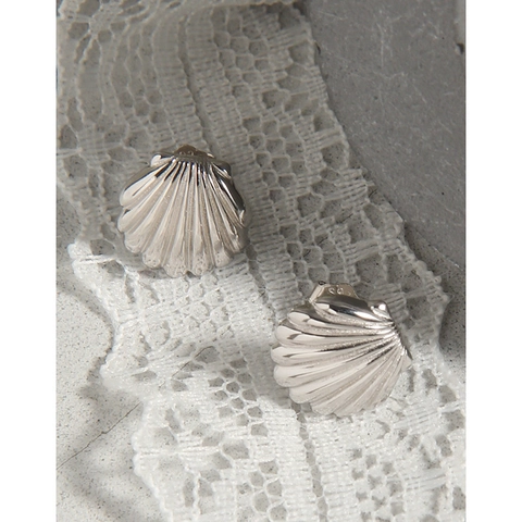 Orecchini a Bottone a Conchiglia in Argento Sterling S925 per Donna Korean Ins Minimalista Geometrico Orecchini a Forma di Ventaglio