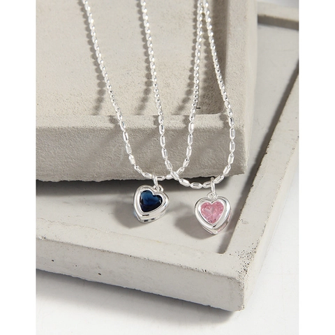 Collana con Pendente a Cuore in Argento Sterling 925 per Donna Girocollo con Strass Intarsiato Eleganti Gioielli alla Moda Regalo