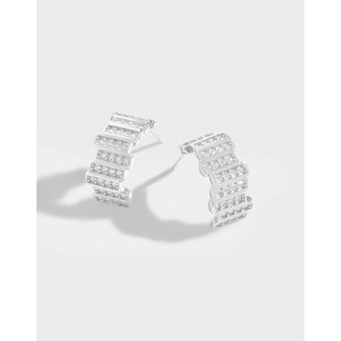 S925 Sterlingsilber Zirkonia Ohrstecker Koreanischer Stil Minimalistisch Geometrische C-Form Weißgold Damen Schmuck