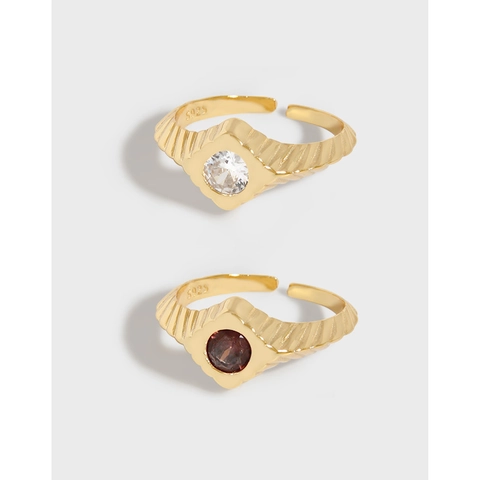 925 Sterlingsilber Geometrische Treppe Offener Ring Für Damen Mikro Eingelegter Zirkonia Gold Weißgold Plattierter Verstellbarer Ring