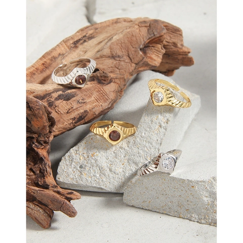 925 Sterlingsilber Geometrische Treppe Offener Ring Für Damen Mikro Eingelegter Zirkonia Gold Weißgold Plattierter Verstellbarer Ring