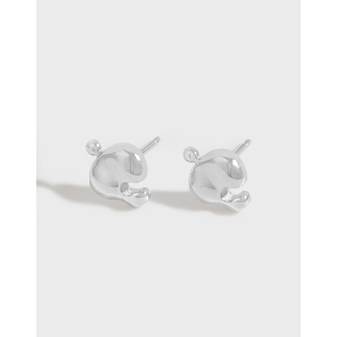 Pendientes de Botón de Plata de Ley 925 para Mujer Minimalistas de Metal Líquido Geométricos Irregulares con Forma de Corazón Hoja Joyería de Moda