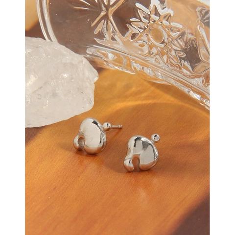 Pendientes de Botón de Plata de Ley 925 para Mujer Minimalistas de Metal Líquido Geométricos Irregulares con Forma de Corazón Hoja Joyería de Moda