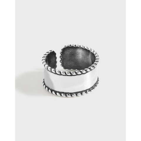 Vintage S925 Sterlingsilber Breiter Bandring Für Damen Minimalistisch Gedrehtes Seil Offener Verstellbarer Schmuck Retro Silberring
