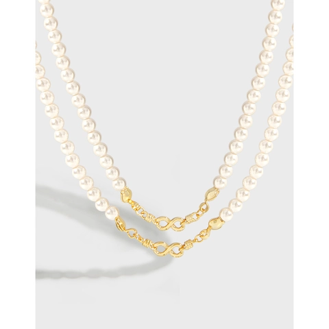Collar de Plata de Ley 925 con Perla Natural Símbolo Infinito Cadena Larga Minimalista Chapado en Oro de 18K Joyas para Mujer