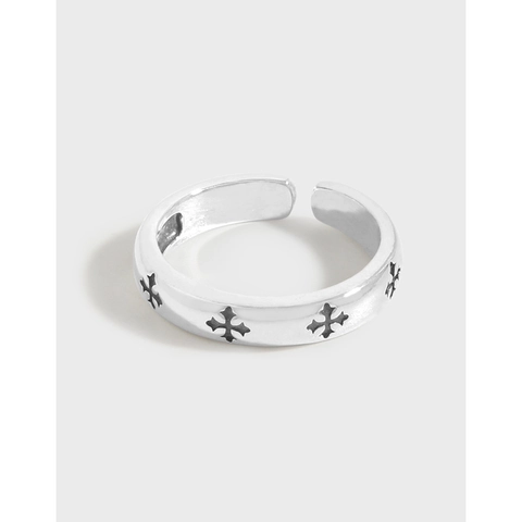 925 Sterling Zilveren Vintage Kruis Open Ring Verstelbaar Maltezer Kruis Patroon Minimalistische Gotische Sieraden Voor Vrouwen Mannen