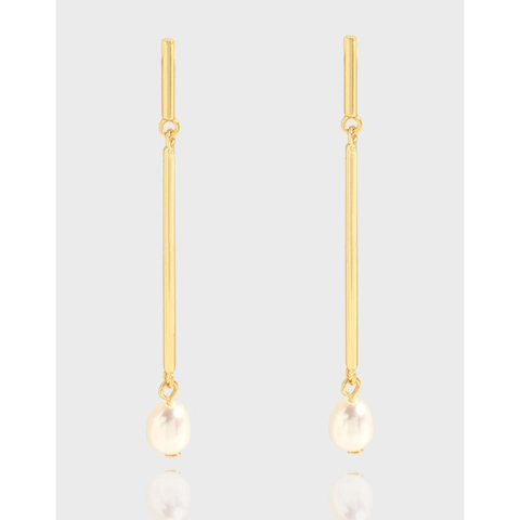 Boucles D'oreilles Pendantes Linéaires Longues Avec Tige En Argent Sterling 925 Künstliche Perle Géométrique Bijoux Élégants