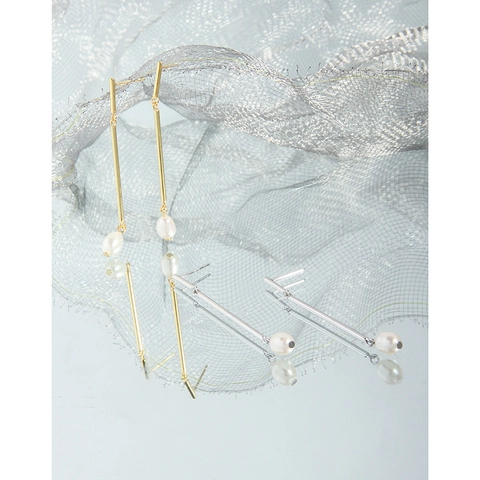 Boucles D'oreilles Pendantes Linéaires Longues Avec Tige En Argent Sterling 925 Künstliche Perle Géométrique Bijoux Élégants