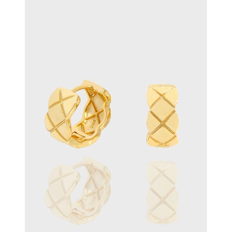 925 Sterling Silver Quilted Hoop Earrings For Women Luxury Minimalist Geometric Rhombic Pattern Huggie Earrings Fashion Jewelry Gift