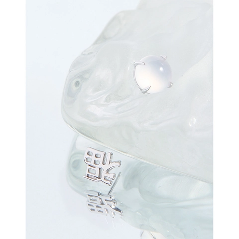S925 Sterling Silver Chinese Character Fu Asymmetric Stud Earrings Minimalist New Chinese Style Moonstone Ear Jewelry For Women