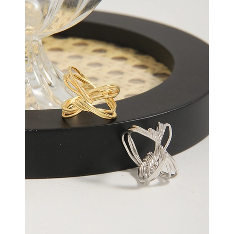 Anello Aperto Intrecciato con Trama a Nodo in Argento Sterling 925 Regolabile Minimalista Geometrico Anello da Dito Donna