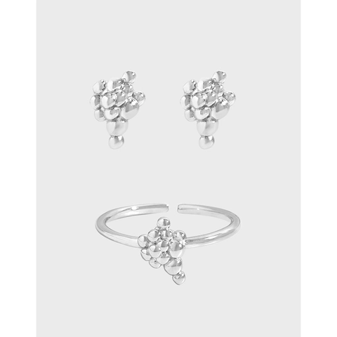 925 Sterling Silver Liquid Bubble Ring And Stud Earrings Set Geometric Minimalist Adjustable Open Ring For Women Jewelry